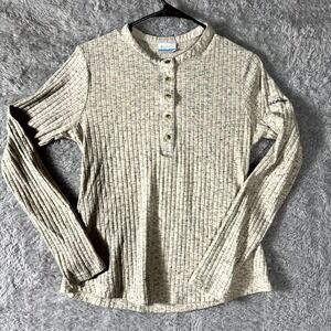 Columbia Brea Falls Henley Long Sleeve Shirt Women Medium Beige Ribbed Round Hem